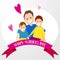 Happy family mother father sons cartoon character