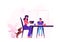 Happy Family of Mother, Little Kid and Pet Having Dinner Sitting at Table with Food. Mom and Son Eating Meal and Talking Together