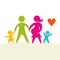 A happy family. Multicolored figures, loving family members. Parents: Mom and Dad and kids