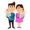 Happy family with newborn twins. Vector illustration