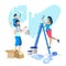 Happy Family Painting Walls Together Illustration