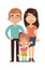 Happy family. Parents with child, mom dad and daughter smile stand and hold hands cartoon character, relationships