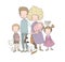 A happy family. Parents with children. Cute cartoon dad, mom, daughter, son and baby.