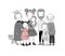 Happy family. Parents with children. Cute cartoon dad, mom, daughter, son and baby. grandmother and grandfather. Funny