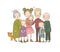 Happy family. Parents with children. Cute cartoon dad, mom, daughter, son and baby. grandmother and grandfather. Funny