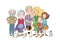 A happy family. Parents with children. Cute cartoon dad, mom, daughter, son and baby. grandmother and grandfather. Funny
