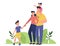 Happy family with parents and children. Young family: toddler girl and small boy, mother and father standing together. Flat cartoo