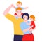 Happy family. Parents hold their children in their arms. Vector illustration in flat cartoon style. Isolated on a white background