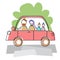 Happy Family Parents Two Children Car Drive Travel