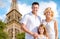 Happy family in paris over eiffel tower background