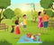 Happy Family Picnic in City Park Cartoon Vector
