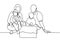 Happy family picnic one line continuous drawing. Vector couple with food, snacks and meals. People relaxation and refreshing sit