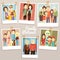 Happy family pictures with different generations vector set. Photo familys memories