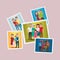 Happy Family Pinned Portraits Flat Vectors Set