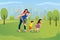 Happy Family Playing in City Park Cartoon Vector