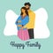 Happy family postcard. Young couple expecting a baby. Cute parents standing together and hold pregnant moms belly