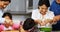 Happy family preparing cookies in kitchen 4k