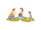 Happy Family Resting on Grass, Father, Mother and Son Having Picnic In Park, Summer Outdoor Activities Vector