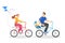 Happy family ride bike. Healthy activity, outdoor exercise