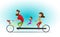 Happy family riding a tandem bicycle. Vector illustration.