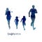 Happy family running silhouettes watercolor. Healthy life. Vector illustration