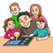 Happy family sharing tablet seeing family photos