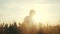 Happy family silhouette teamwork concept slow motion video. father shakes little daughter over wheat fields silhouette