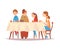 Happy Family Sitting at Kitchen Table, Drinking Tea and Talking to Each Other, Happy Mother, Grandmother and Children