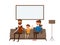 Happy family sitting on sofa in living room. Father, mother and children. Flat design style
