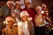 Happy family with sparklers celebrate Christmas