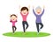 Happy Family Sport Activity. Mother, Father and Kid Doing Morning Exercising at Home