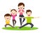 Happy Family Sport Activity. Mother, Father and Kid Doing Morning Exercising at Home