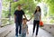 Happy family spouse husband or wife lover sweet beautiful parent and child relationship hand in hand enjoy free time summer park