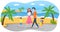 Happy family on summer vacation concept. Parents couple and kids walking on beach on sand together
