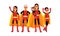 Happy Family of Superheros Waving Hands Vector Illustration