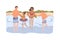 Happy family swim together in river, parents kids