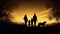 Happy family and their furry companion create memories in silhouette