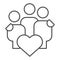 Happy family thin line icon. Hugging people group with heart shape symbol, outline style pictogram on white background