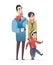 Happy family together. Father, mother, son and daughter. Winter fashion Cartoon flat modern design.