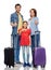 Happy family with travel bags showing thumbs up