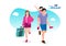 Happy Family travel together. Parents with children at the airport ready for vacation. Flat Vector illustration