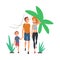 Happy Family Travelling and Having Rest on Vacation, Smiling Father, Mother and Their Son Characters on Tropical Resort