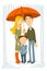 Happy family with umbrella under rain