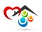 Happy Family union team love in heart shaped house children kids taking care growth parenting care successful icon design vector