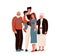 Happy family vector illustration. Father, mother, grandfather, grandmother, child hug each other. Isolated on white