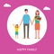 Happy Family Vector Poster with Parents, Daughter