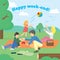 Happy Family on Weekend. Family picnic. Party Picnic, Food, summer. Vector illustration