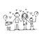 Happy family on a white background. Children`s drawing. Parents and children together. Vector