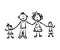 Happy family on a white background. Children`s drawing. Vector