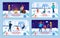 Happy Family Winter Rest on Vacation Banner Set